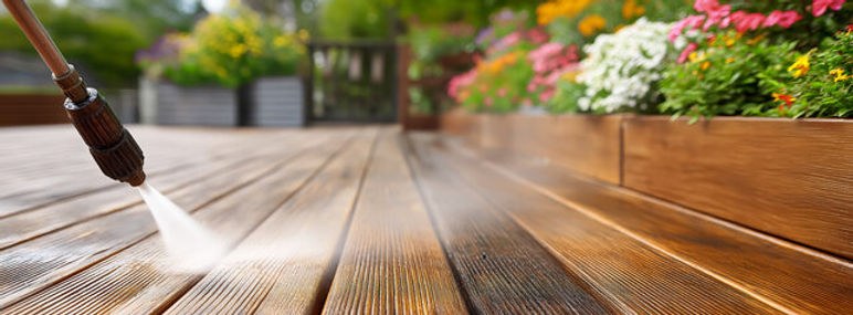 Pressure washing a wood deck back to its natural color